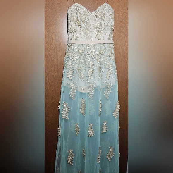 Formal Dress Size 1-4 Teal Blue with Pearls - Picture 2 of 5
